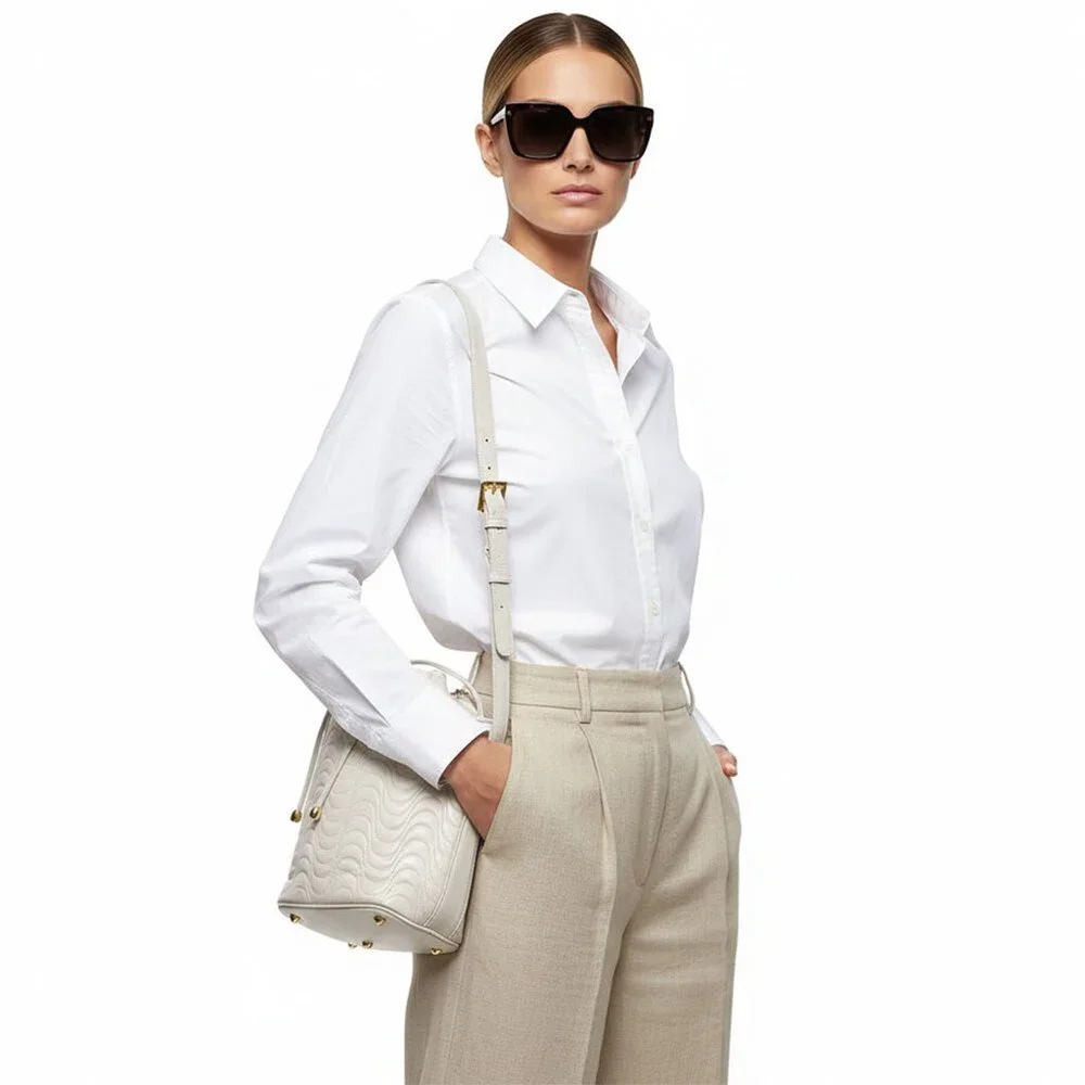 Vintage Valentino Orlandi Italy Cream Leather Bucket Shoulder Bag Quilted Body - Picture 15 of 15